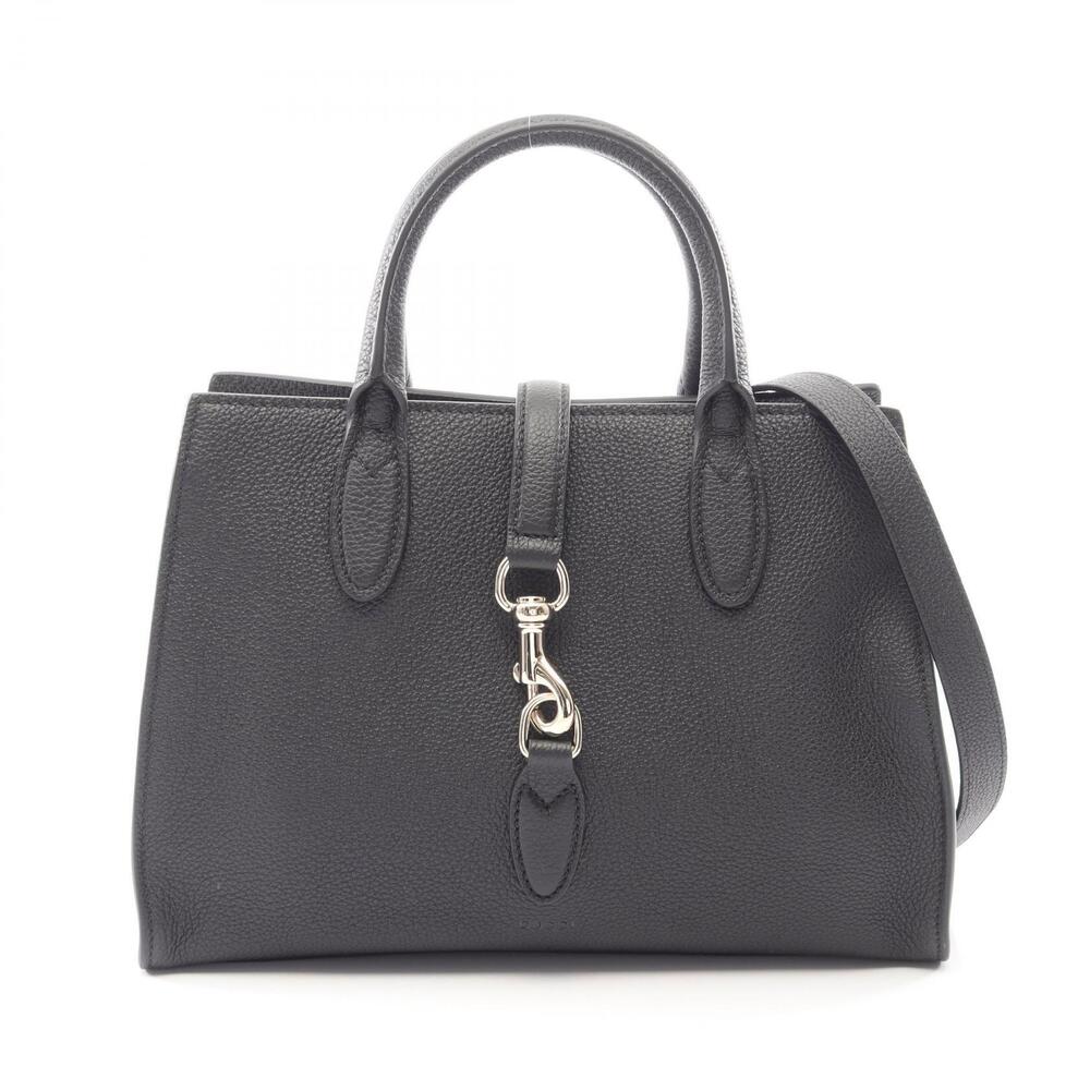 Gucci Tote Bag Hook Closure Leather Black